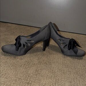 Ann Marino Gray Satin Ribbon Tie Heels